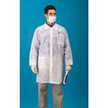 Keystone Safety Polypropylene Lab Coat, 3 Pockets, Open Wrists, Snap Front, Single Collar, White, L, 30/Case LC3-WO-NW-LG